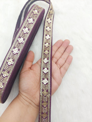 Art Silk Trim with Gold Embroidery and Sequins Indian Sari Border Trim By 3 Yards Decorative Trim Craft Lace, 10 Colours